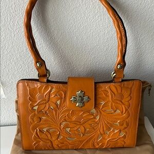 Patricia Nash Burnt Orange Shoulder Bag with Floral Embossing